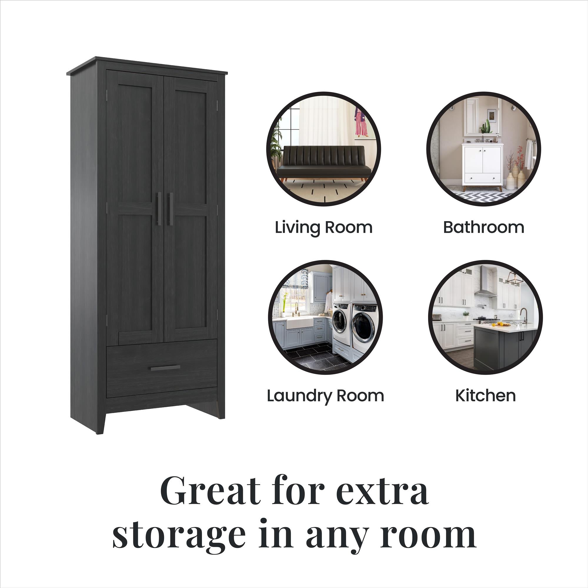 Farmhouse 2-Door, 1-Drawer Storage Cabinet, Shadow Oak - Shadow Oak - Tall