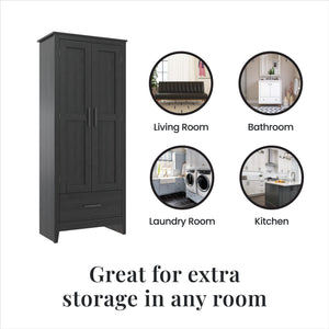 Farmhouse 2-Door, 1-Drawer Storage Cabinet, Shadow Oak - Shadow Oak - Tall