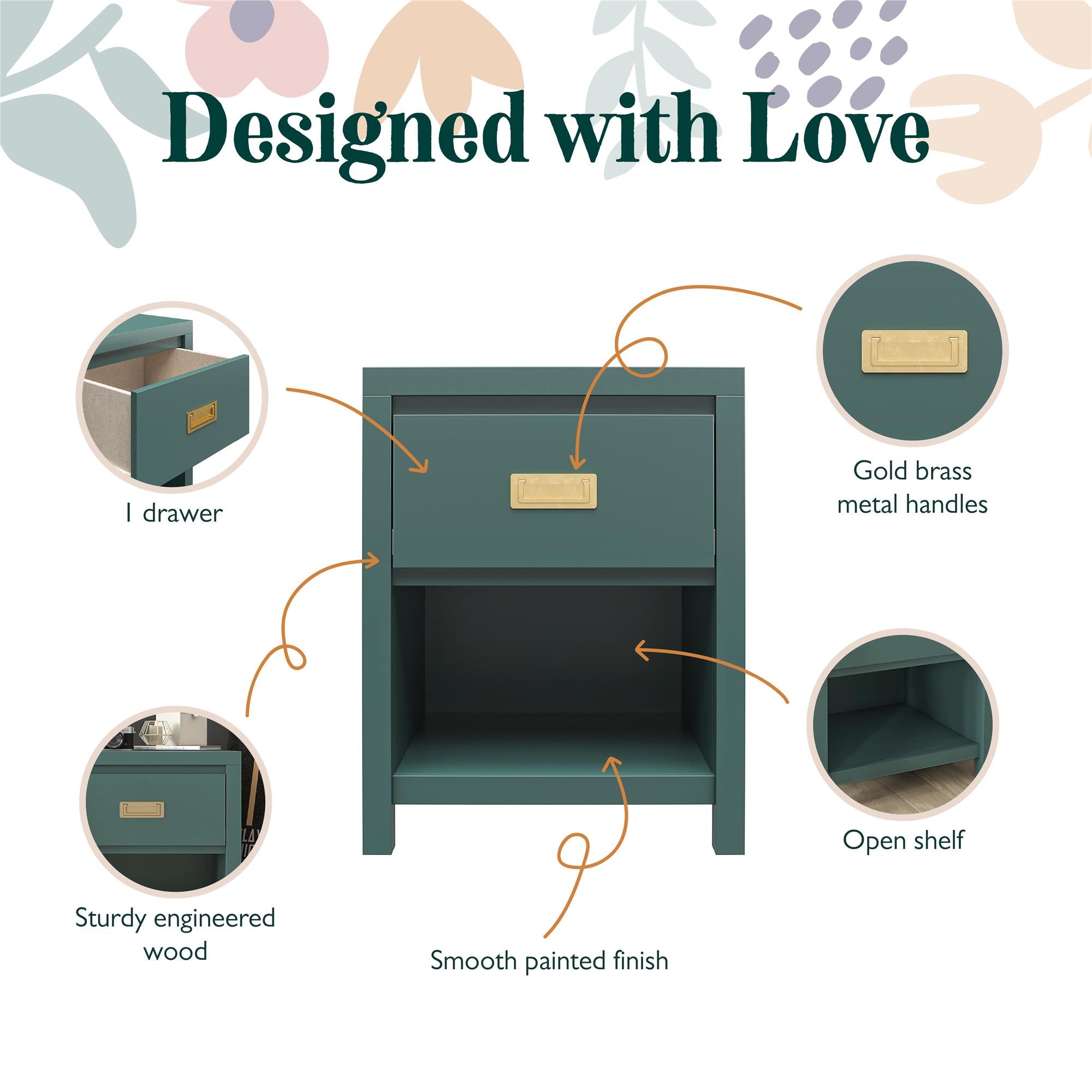 Max & Finn Haven Nightstand - Hunter Green