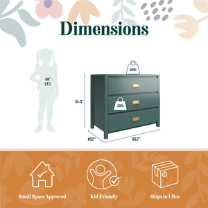 Max & Finn Haven 3-Drawer Dresser - Hunter Green