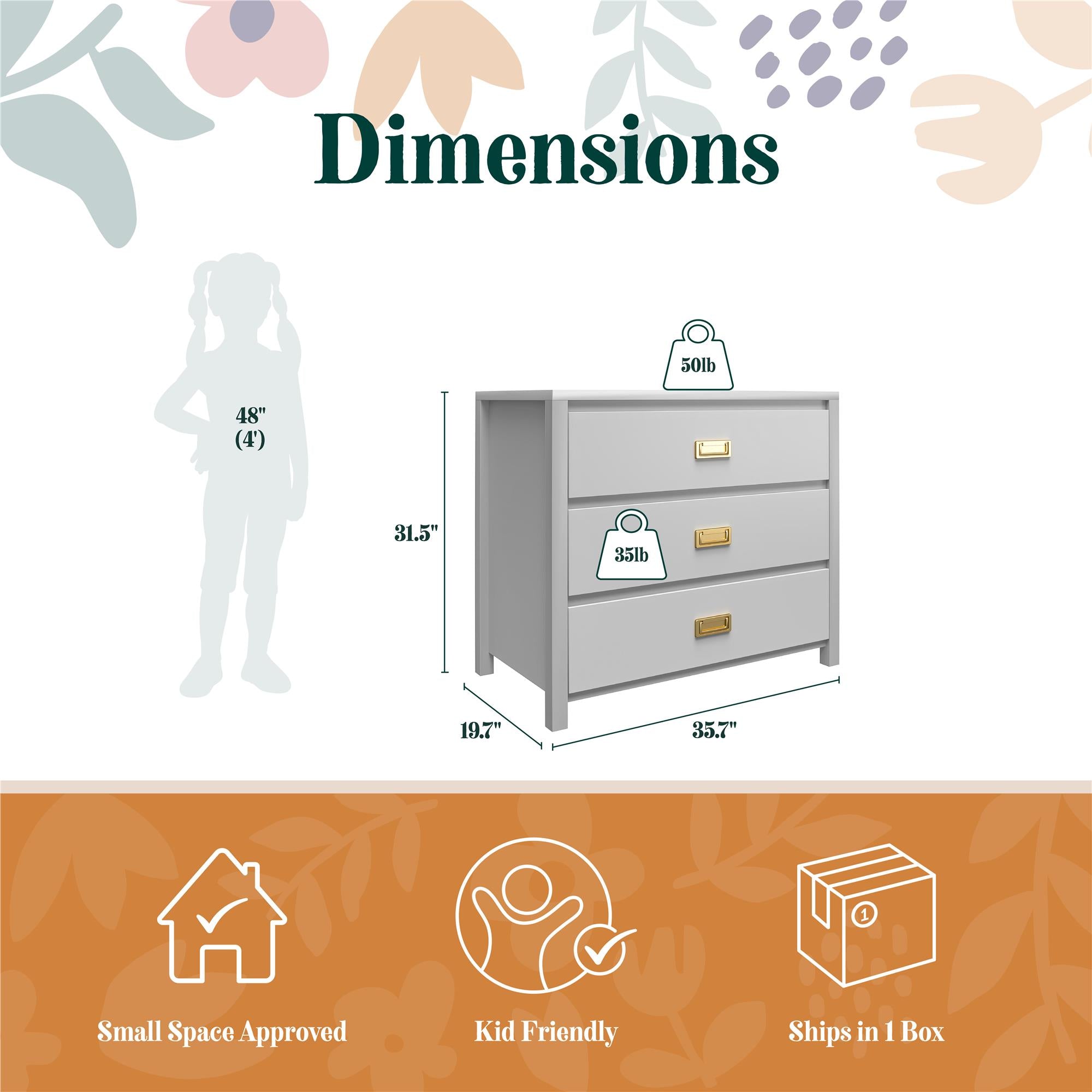 Max & Finn Haven 3-Drawer Dresser - Dove Gray