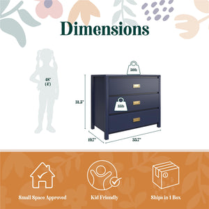 Max & Finn Haven 3-Drawer Dresser - Navy