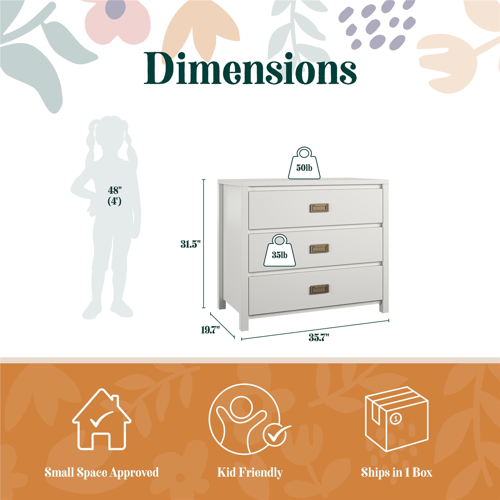 Max & Finn Haven 3-Drawer Dresser - White