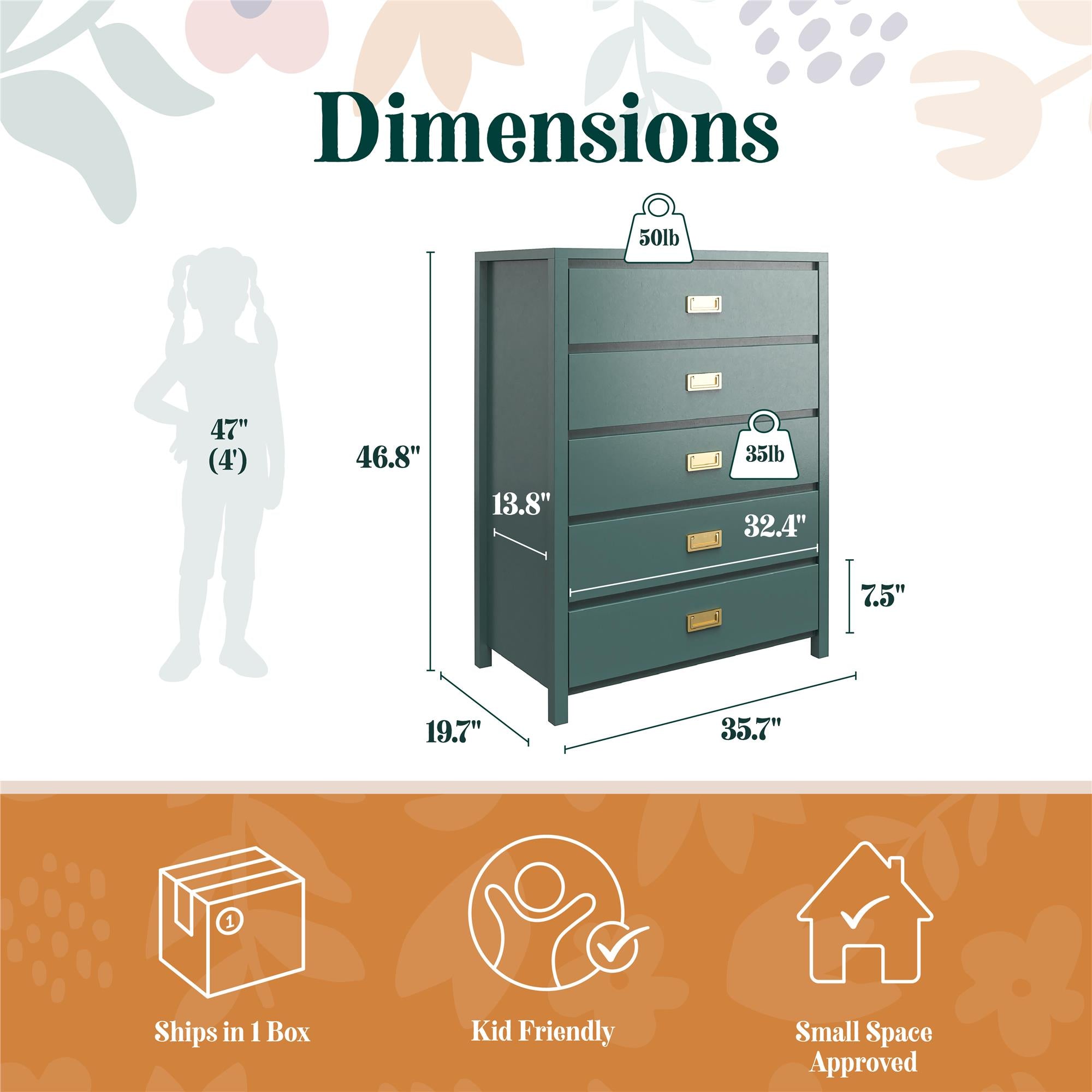 Max & Finn Haven 5-Drawer Dresser - Hunter Green