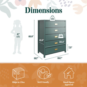Max & Finn Haven 5-Drawer Dresser - Hunter Green