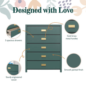 Max & Finn Haven 5-Drawer Dresser - Hunter Green