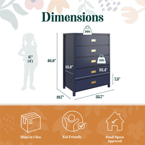 Max & Finn Haven 5-Drawer Dresser - Navy