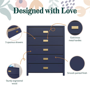 Max & Finn Haven 5-Drawer Dresser - Navy