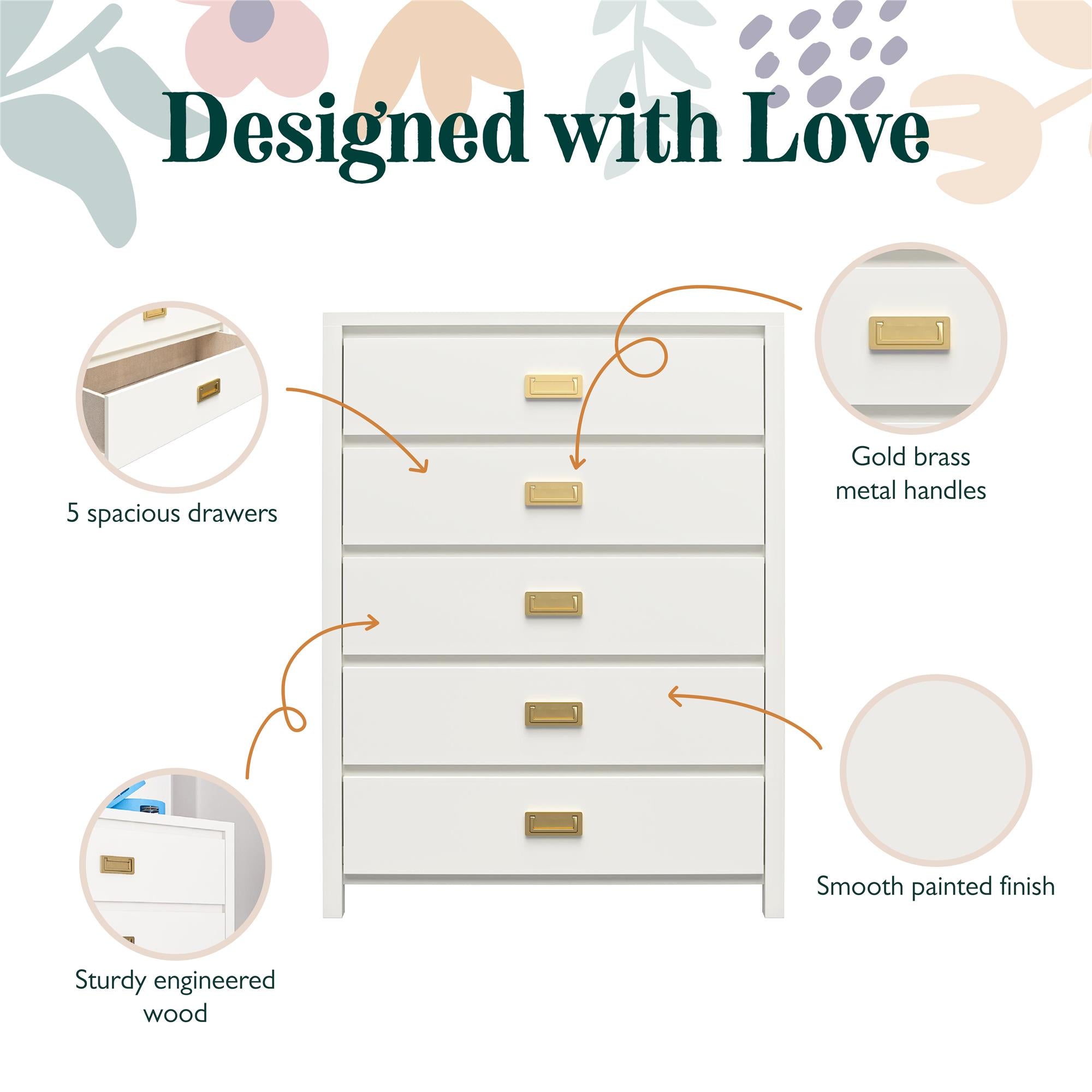 Max & Finn Haven 5-Drawer Dresser - White