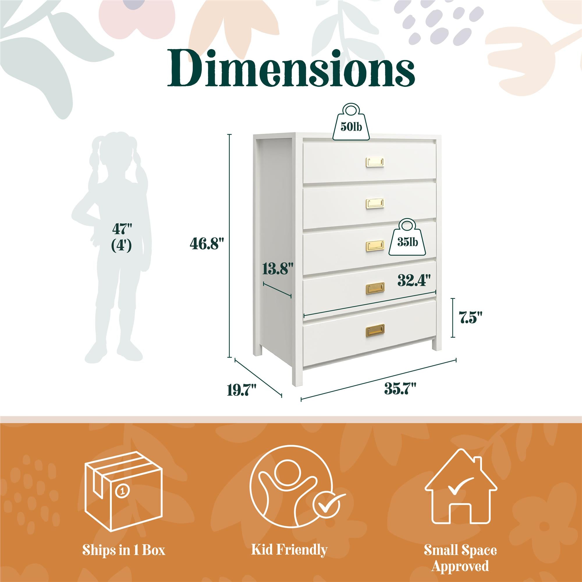Max & Finn Haven 5-Drawer Dresser - White