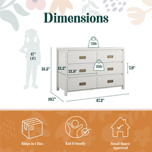 Max & Finn Haven 6-Drawer Dresser - White