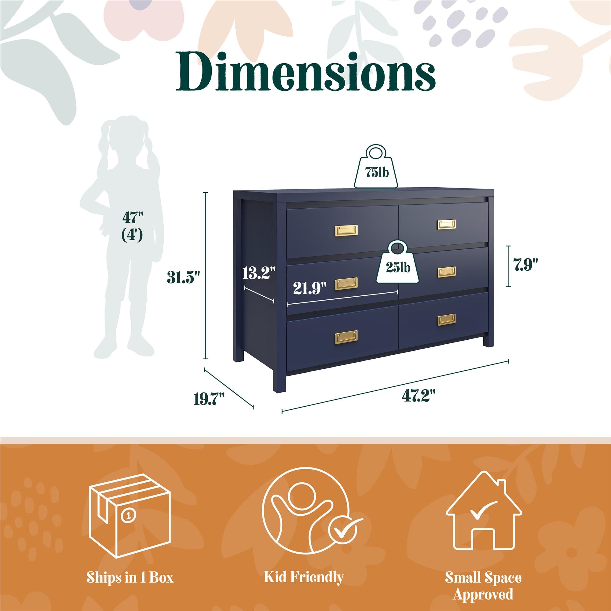 Max & Finn Haven 6-Drawer Dresser - Navy