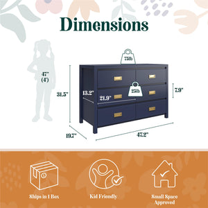 Max & Finn Haven 6-Drawer Dresser - Navy