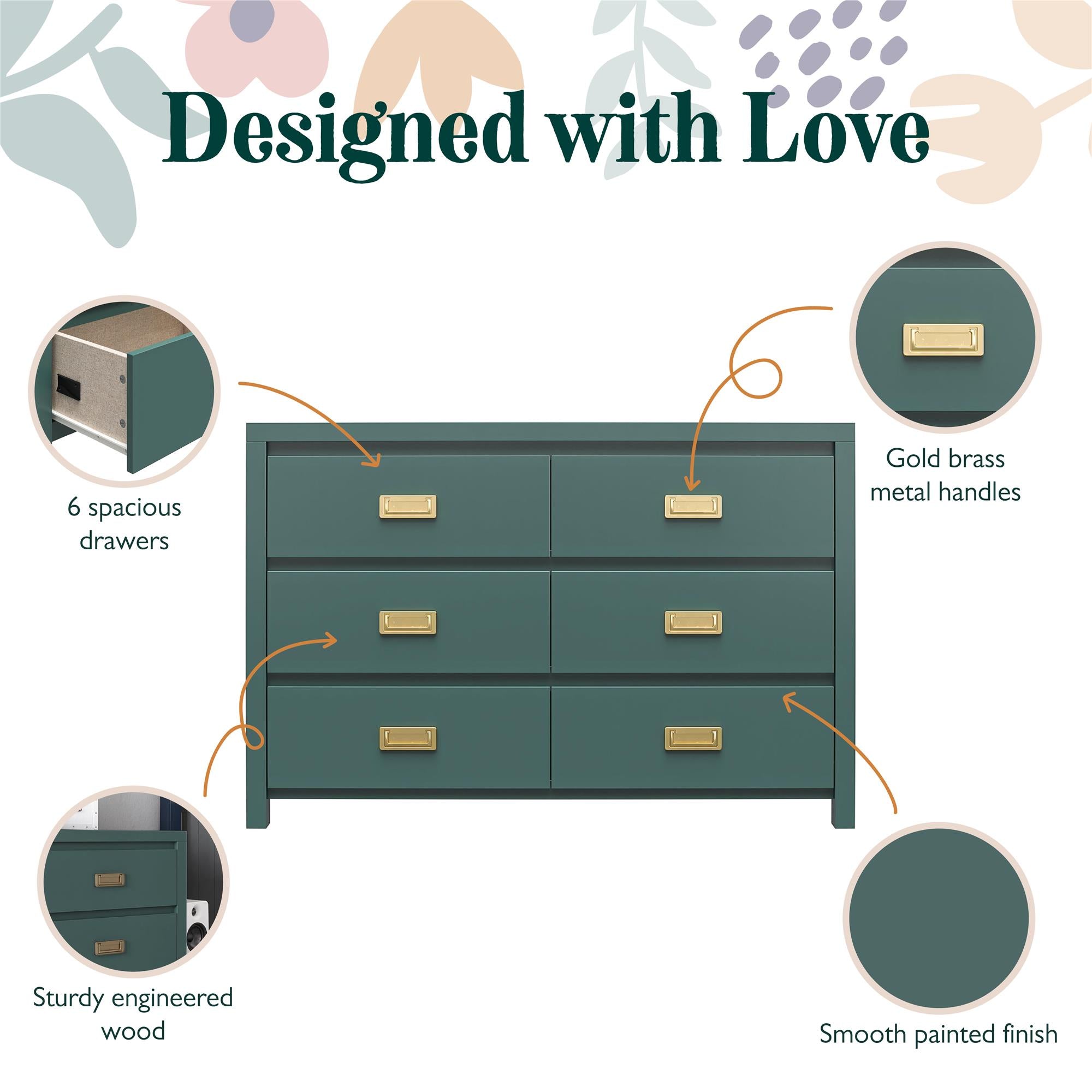 Max & Finn Haven 6-Drawer Dresser - Hunter Green