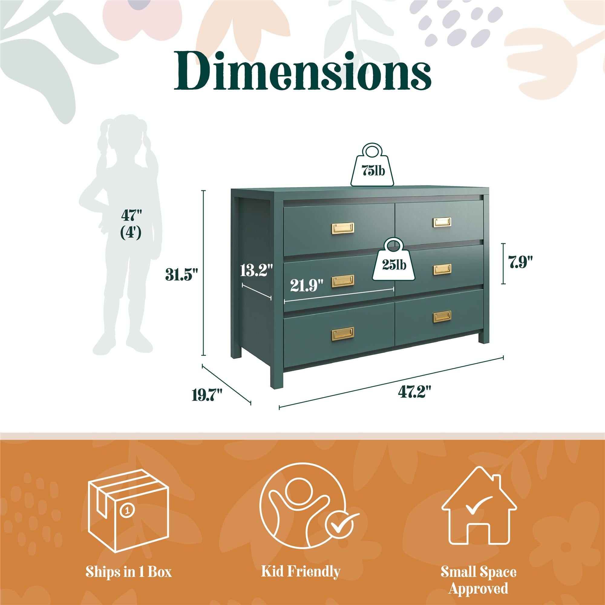 Max & Finn Haven 6-Drawer Dresser - Hunter Green