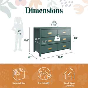 Max & Finn Haven 6-Drawer Dresser - Hunter Green