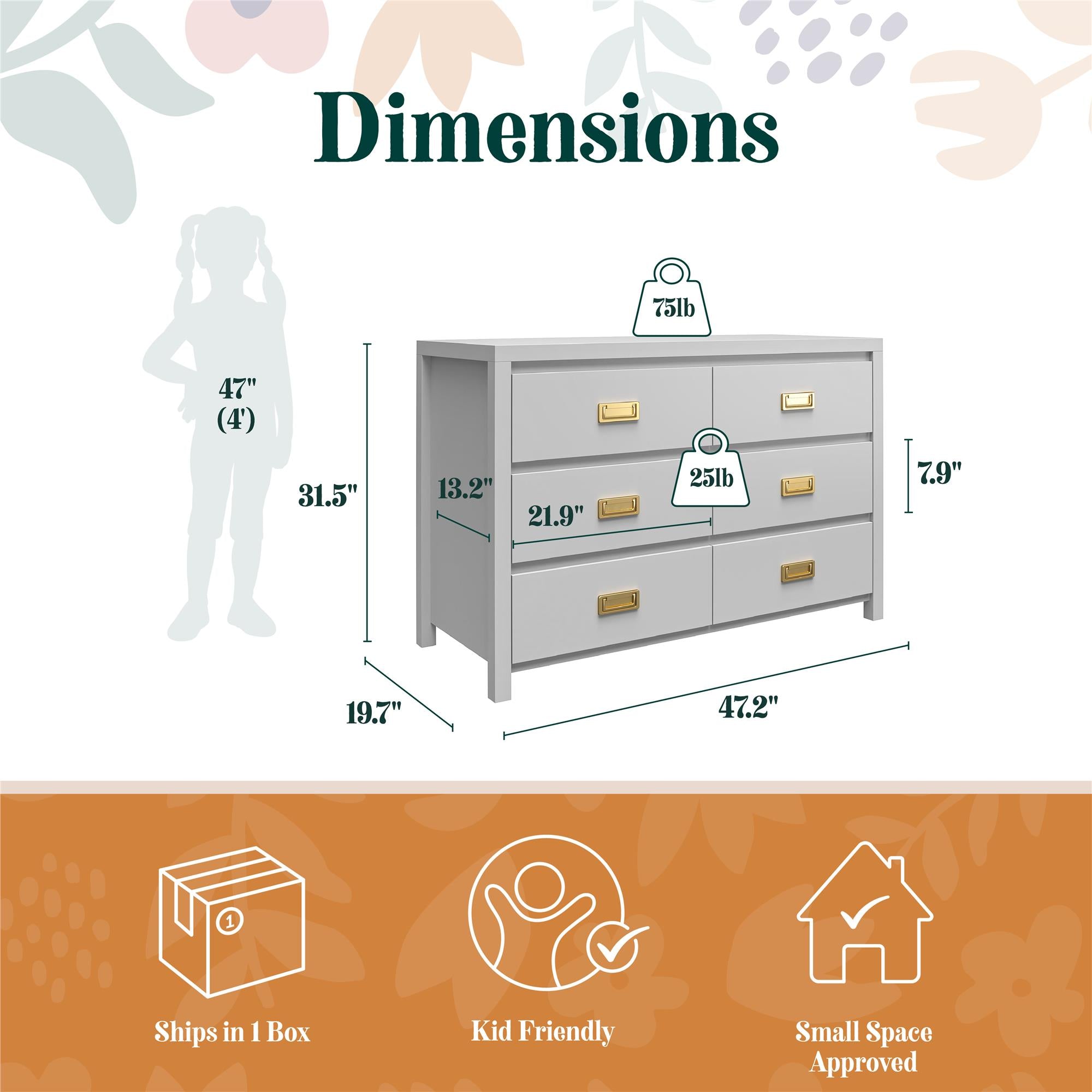 Haven 6-Drawer Kids' Dresser, Dove Gray - Dove Gray