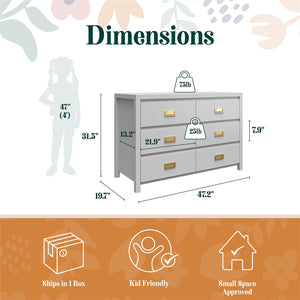 Haven 6-Drawer Kids' Dresser, Dove Gray - Dove Gray