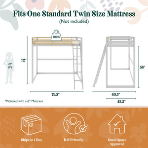 Max & Finn Haven Twin Metal Loft Bed, Dove Gray & Gold - Dove Gray - Twin