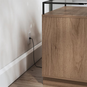 Devon Nightstand with Drawers, LED Lights and Glass Top, Danish Walnut - Danish Walnut