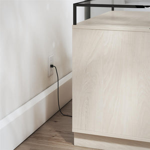 Devon Nightstand with Drawers, LED Lights and Glass Top, Eden Ash - Eden Ash