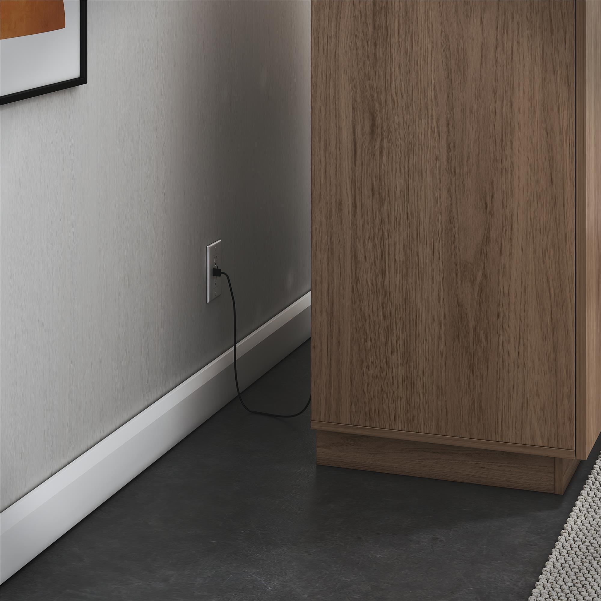 Devon 4-Drawer Dresser with Door, LED Lights and Glass Top, Danish Walnut - Danish Walnut