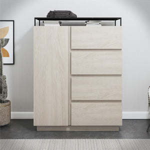 Devon 4-Drawer Dresser with Door, LED Lights and Glass Top, Eden Ash - Eden Ash