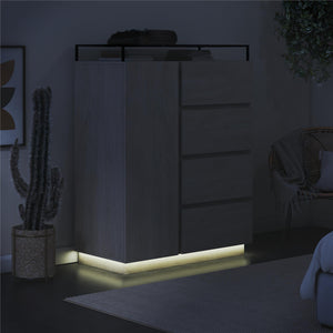 Devon 4-Drawer Dresser with Door, LED Lights and Glass Top, Eden Ash - Eden Ash