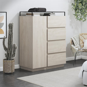 Devon 4-Drawer Dresser with Door, LED Lights and Glass Top, Eden Ash - Eden Ash