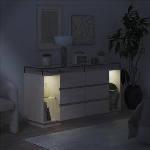 Devon 6-Drawer Dresser with LED Lights and Glass Top, Eden Ash - Eden Ash - 6 Drawer