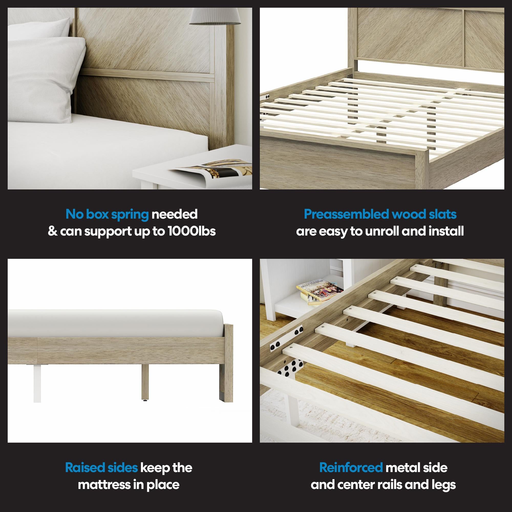 DHP Archer Wood Bed Frame with Headboard, Queen, Mesa - Mesa - Queen