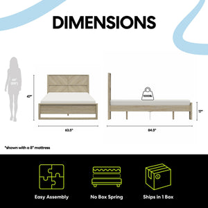 DHP Archer Wood Bed Frame with Headboard, Queen, Mesa - Mesa - Queen