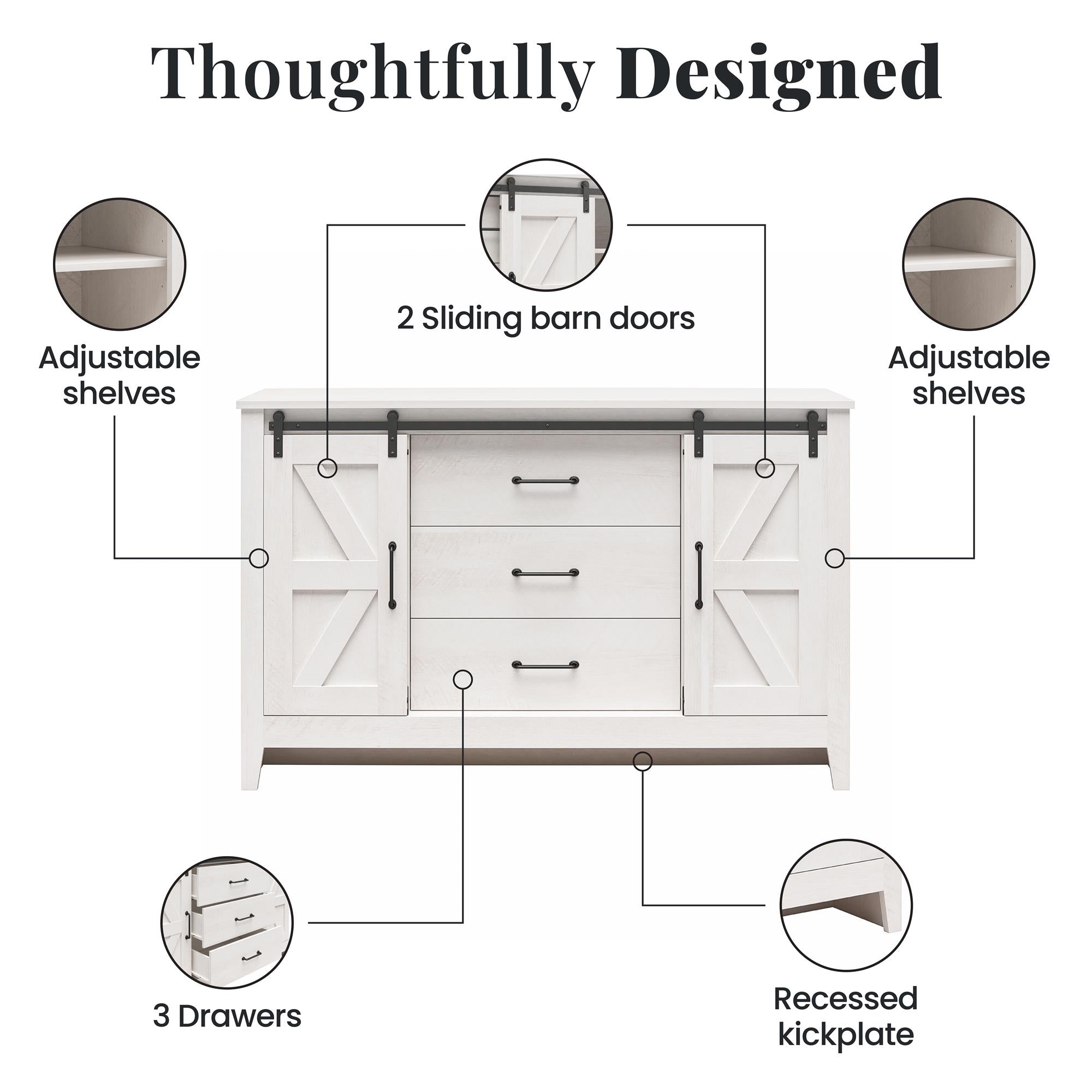 Alton Farmhouse 3 Drawer/2 Door Dresser, Magnolia Oak - Magnolia Oak - 3 Drawer