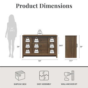 Alton Farmhouse 3 Drawer/2 Door Dresser, Rustic Walnut - Rustic Walnut - 3 Drawer