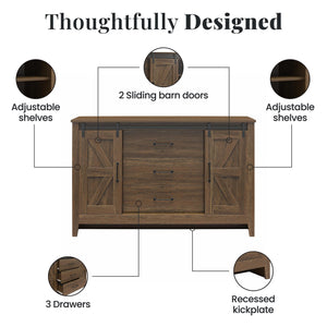 Alton Farmhouse 3 Drawer/2 Door Dresser, Rustic Walnut - Rustic Walnut - 3 Drawer