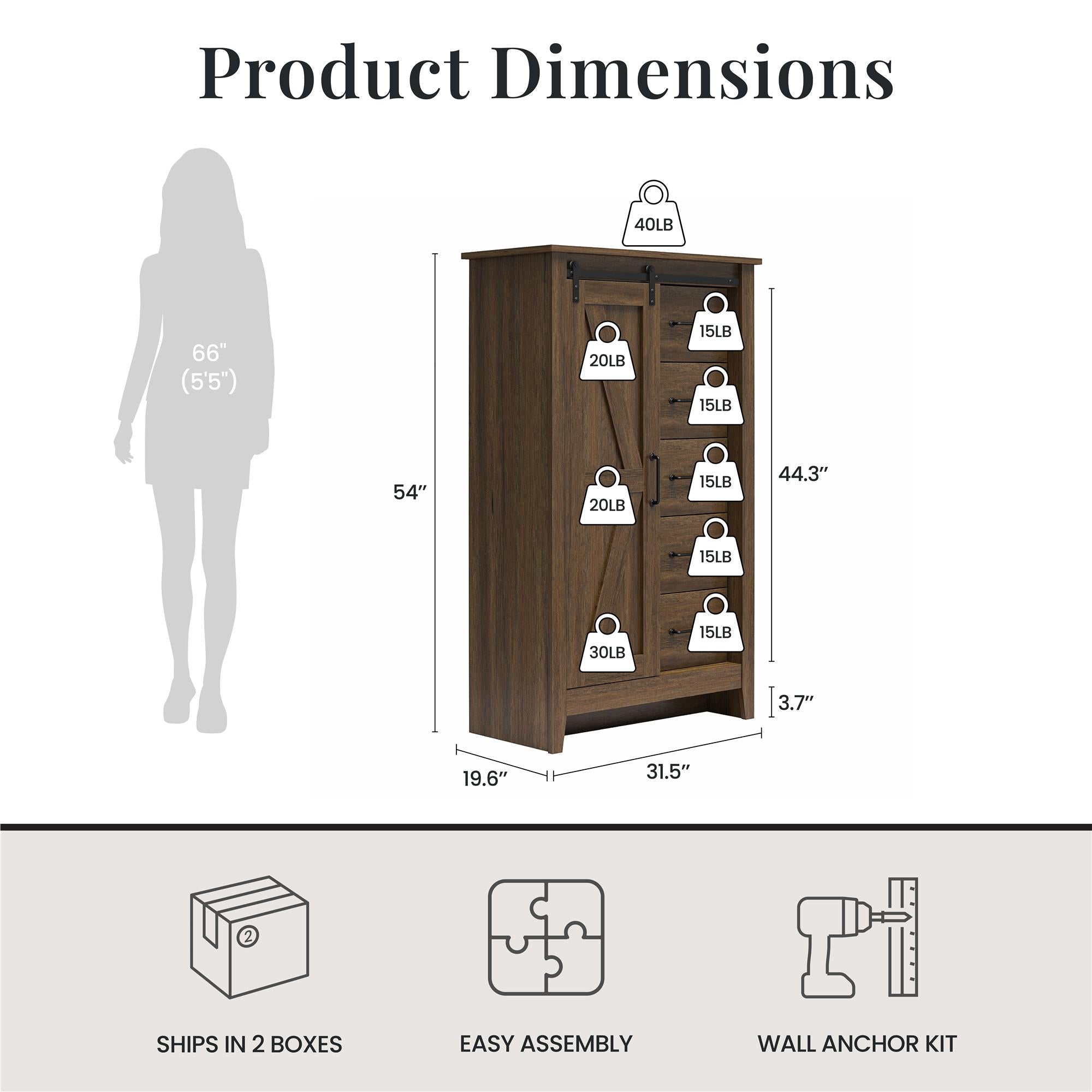 Alton Farmhouse Gentleman's Chest, Rustic Walnut - Rustic Walnut - 5 Drawer