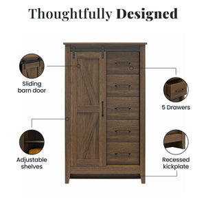 Alton Farmhouse Gentleman's Chest, Rustic Walnut - Rustic Walnut - 5 Drawer