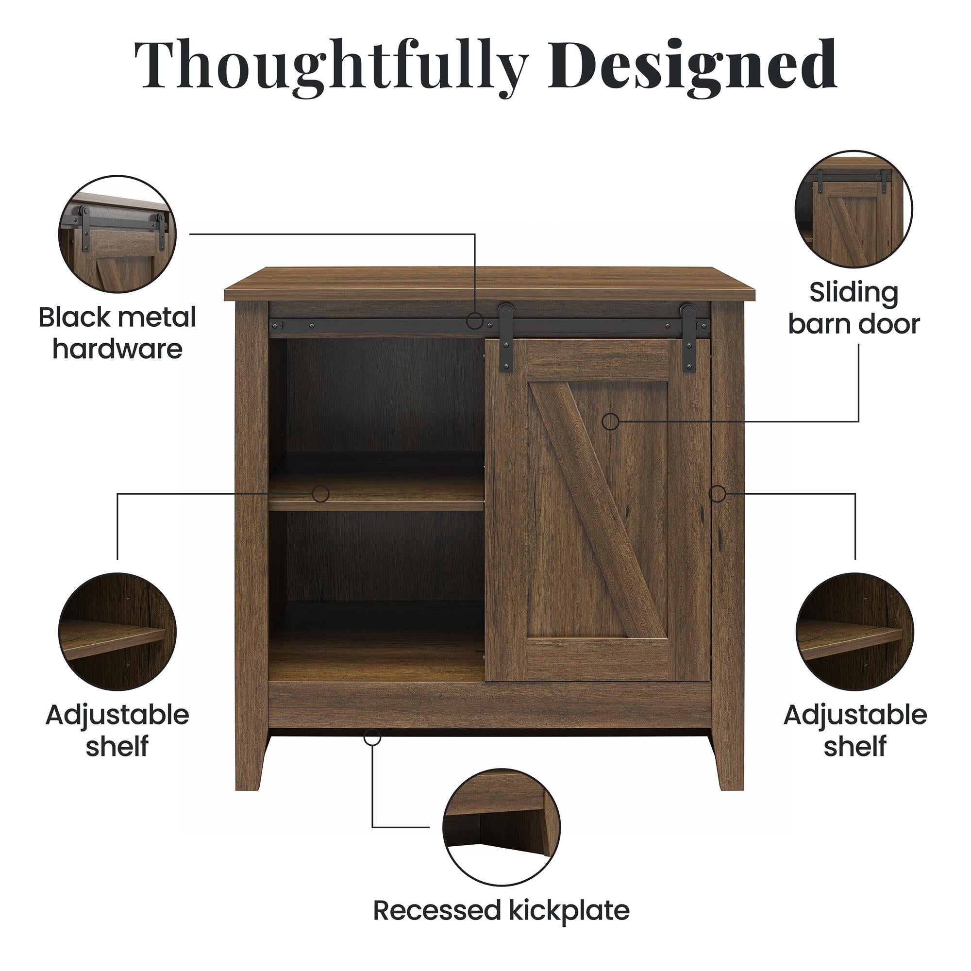 Alton Farmhouse Nightstand with 4 Shelves, Rustic Walnut - Rustic Walnut