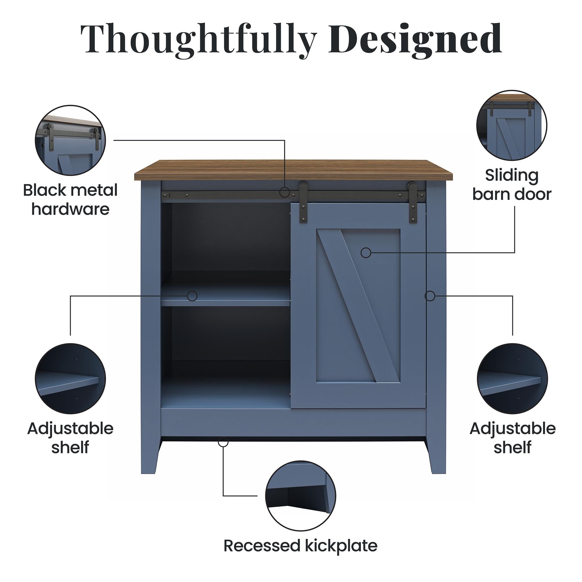 Alton Farmhouse Nightstand with 4 Shelves, Stone Blue/Rustic Walnut - Stone Blue/Rustic Walnut