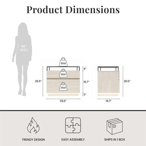 Devon Nightstand with Drawers, LED Lights and Glass Top, Eden Ash - Eden Ash