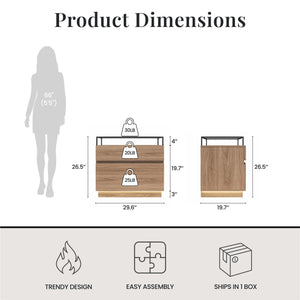 Devon Nightstand with Drawers, LED Lights and Glass Top, Danish Walnut - Danish Walnut