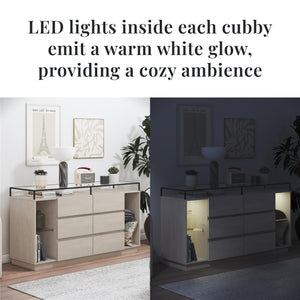 Devon 6-Drawer Dresser with LED Lights and Glass Top, Eden Ash - Eden Ash - 6 Drawer