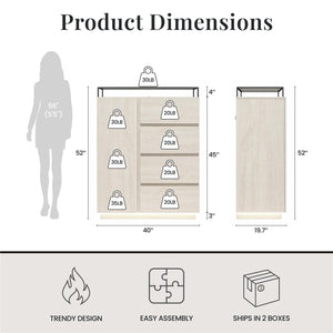 Devon 4-Drawer Dresser with Door, LED Lights and Glass Top, Eden Ash - Eden Ash