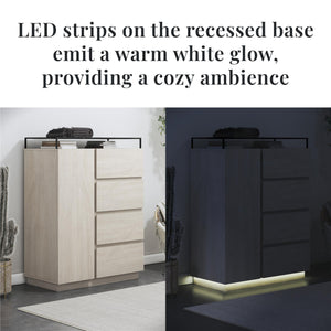 Devon 4-Drawer Dresser with Door, LED Lights and Glass Top, Eden Ash - Eden Ash