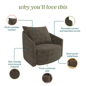 Novogratz Ines Round Swivel Accent Chair, Brown Micro Boucle - Tan - 1-Seater