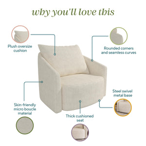 Novogratz Ines Round Swivel Accent Chair, Cream Micro Boucle - Ivory Boucle - 1-Seater