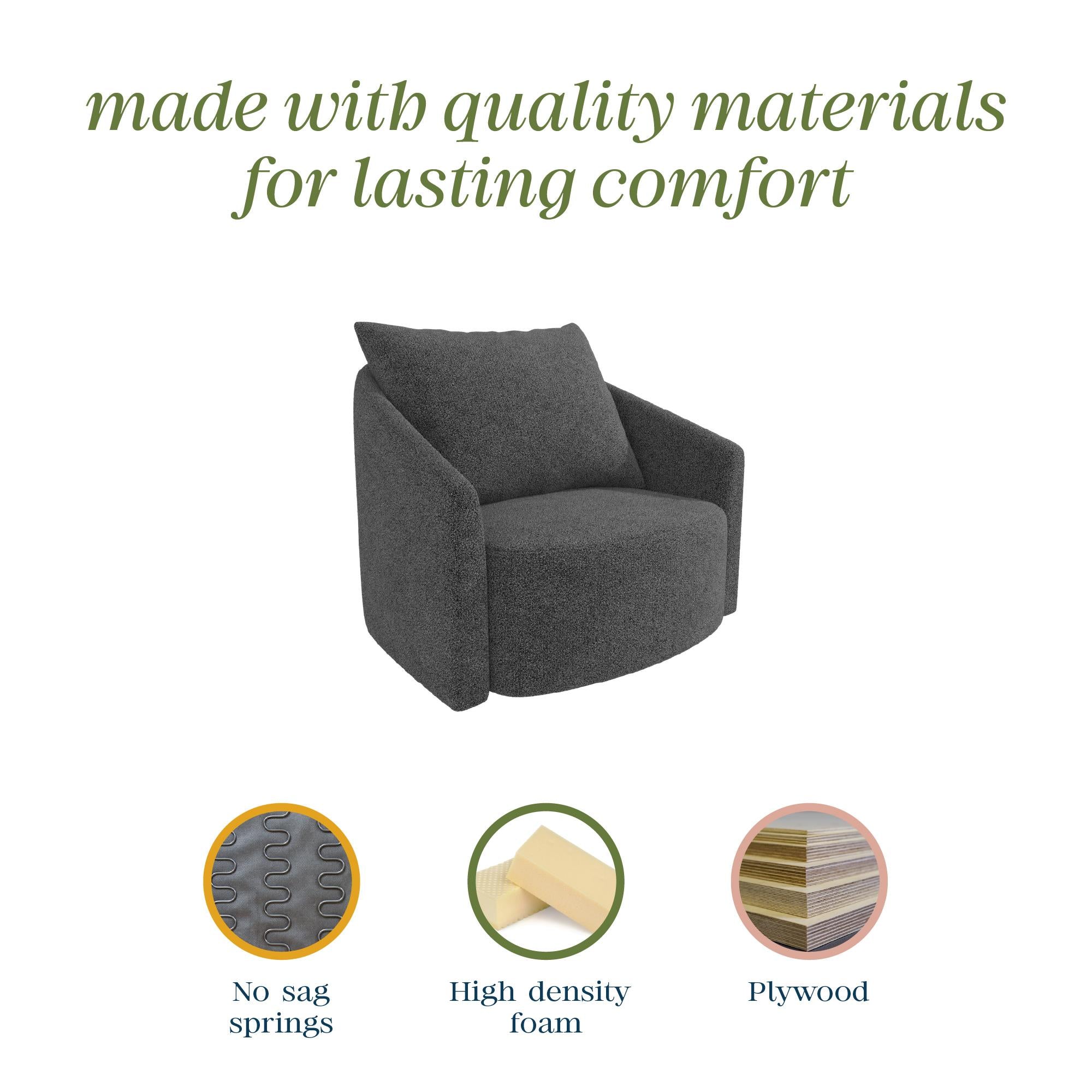 Novogratz Ines Round Swivel Accent Chair, Dark Gray Micro Boucle - Dark Gray - 1-Seater