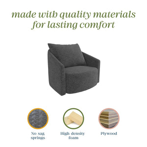 Novogratz Ines Round Swivel Accent Chair, Dark Gray Micro Boucle - Dark Gray - 1-Seater