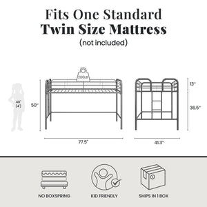 RealRooms Kaylee Junior Metal Loft Bed, Twin, Silver - Silver - Twin