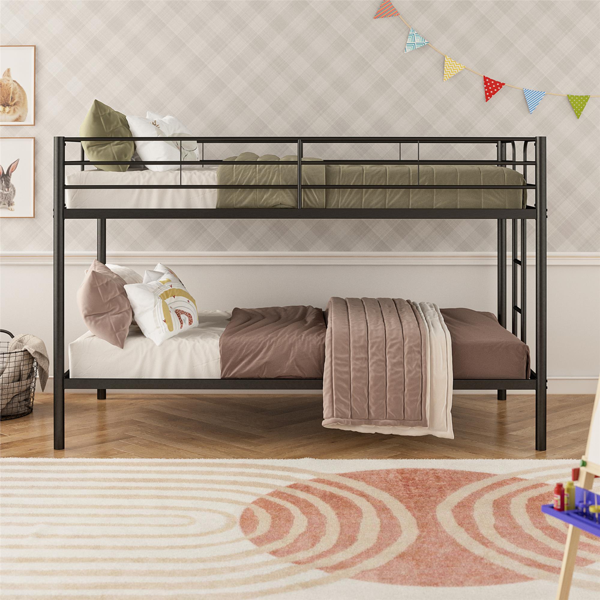 DHP Elara Low Metal Bunk Bed, Twin Over Twin, Black - Black - Twin-Over-Twin